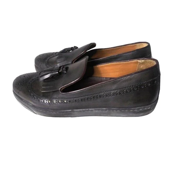 Vintage Bruno Magli Oliverio Wingtip Shoes Sport Slip-On Black Leather 10 M Bruno Magli Black Wingtip Dress Shoes for Men for sale | eBay main image 2